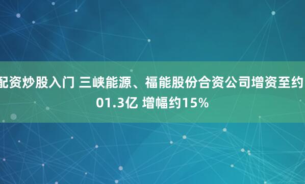 配资炒股入门 三峡能源、福能股份合资公司增资至约101.3亿 增幅约15%