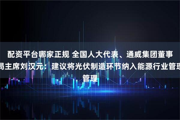 配资平台哪家正规 全国人大代表、通威集团董事局主席刘汉元：建议将光伏制造环节纳入能源行业管理